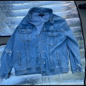 Missguided over sized distressed denim jacket